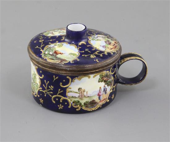 A 19th century Continental enamel bougie box, d. 5.5cm